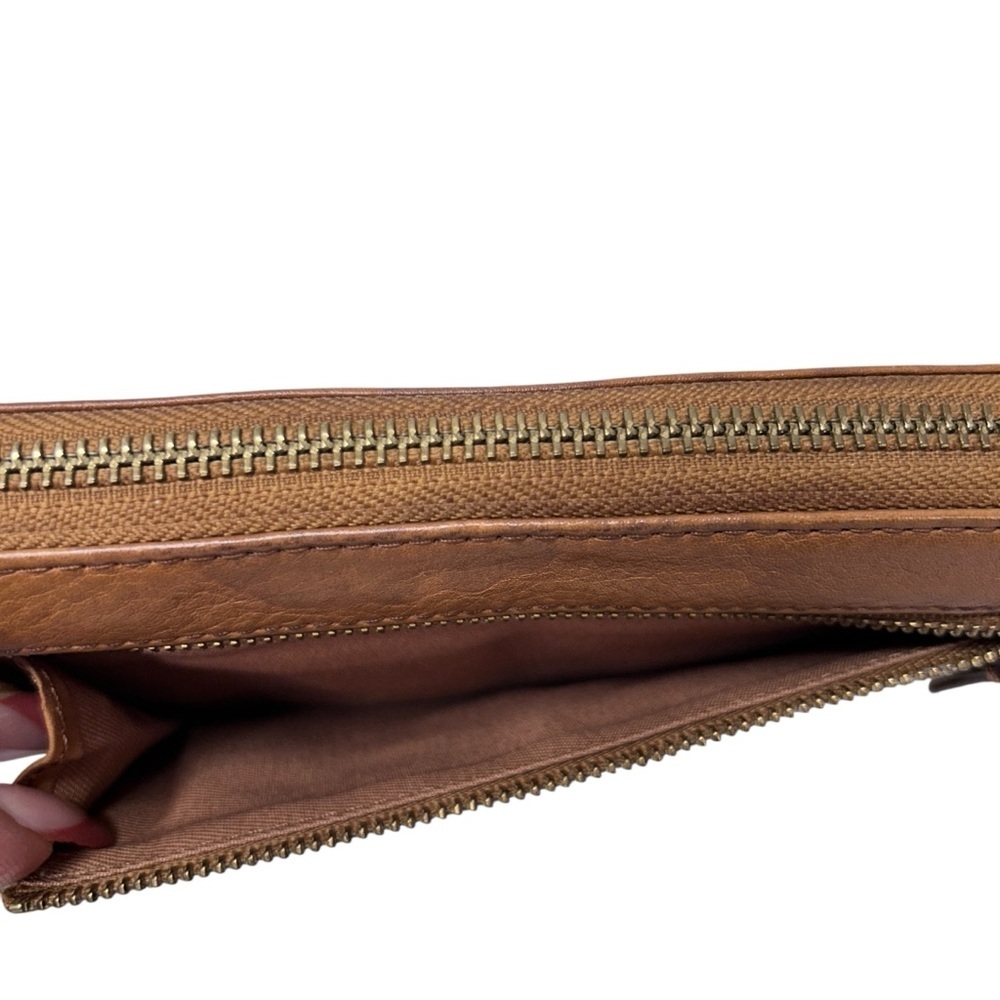 Fossil Tan Brown Pebble Leather Wallet  Zip Around Clutch - Picture 6 of 8